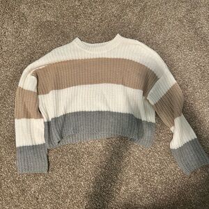 moon & madison Striped Crew Neck Sweater - Cream, Tan, Gray